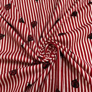 Red Stripe Ladybug Print Double Brushed Jersey Knit Fabric