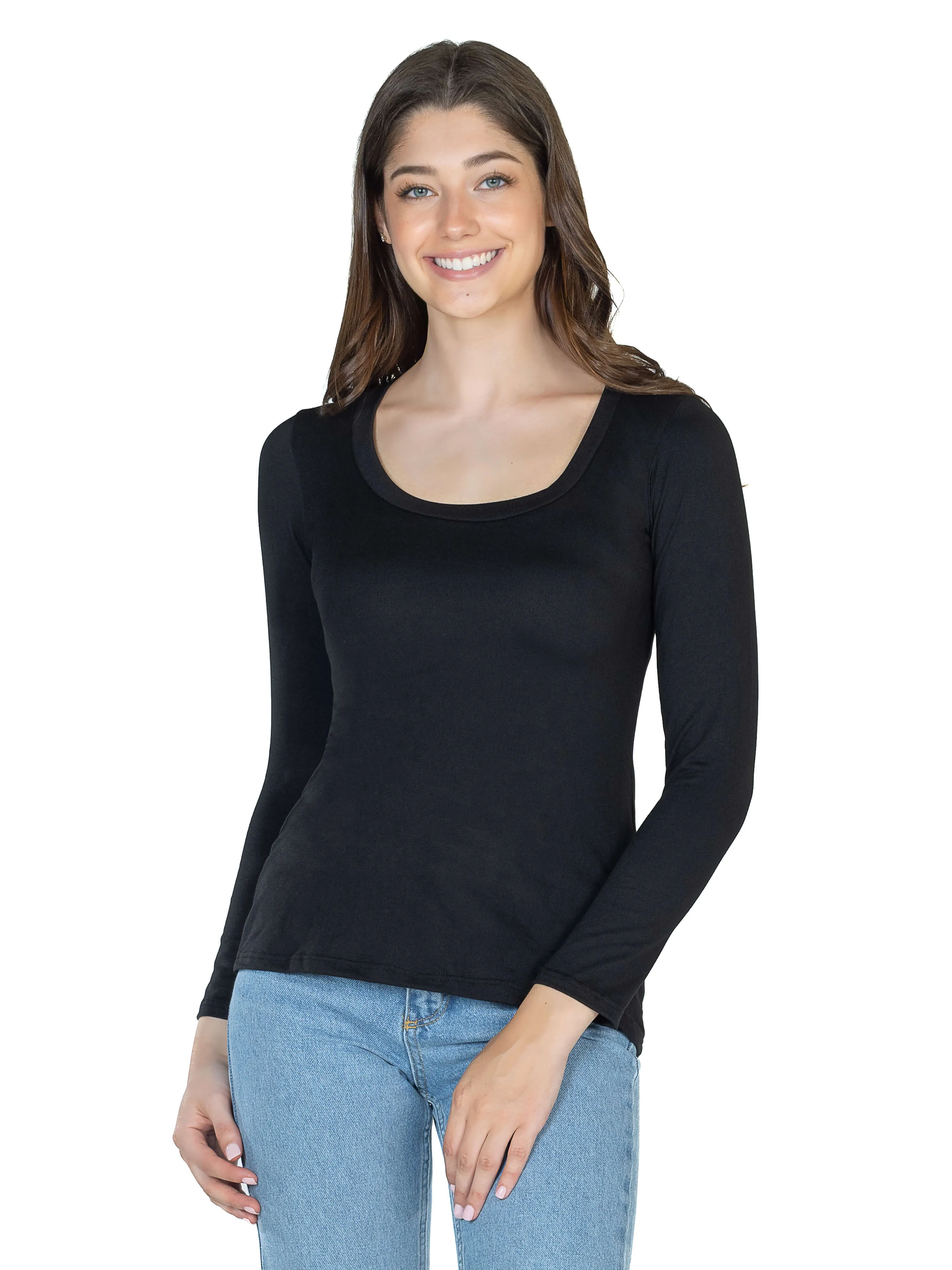 Solid Long Sleeve Scoop Neck Womens Tee