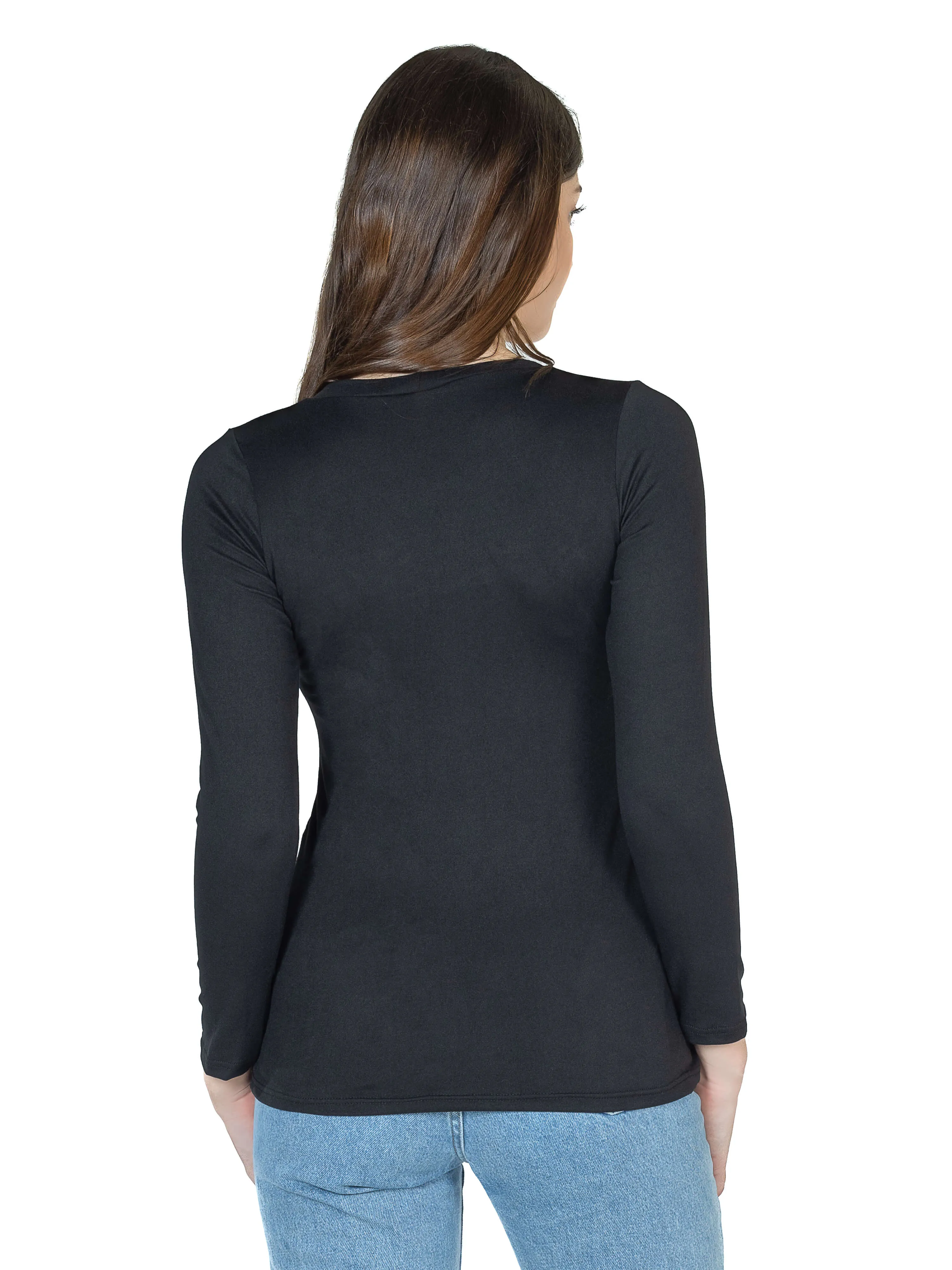 Solid Long Sleeve Scoop Neck Womens Tee