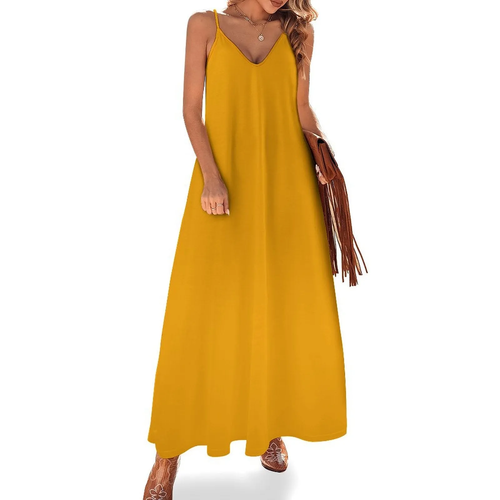 Spaghetti Strap Ankle-Length Dress Long dress Orange Peel