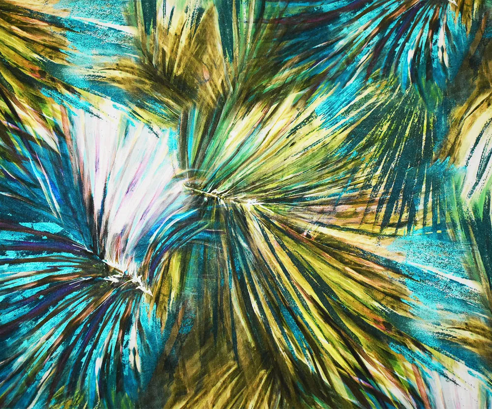 Teal-Multi Famous Designer Viscose Abstract Leaf Printed Crepe Faille Fabric