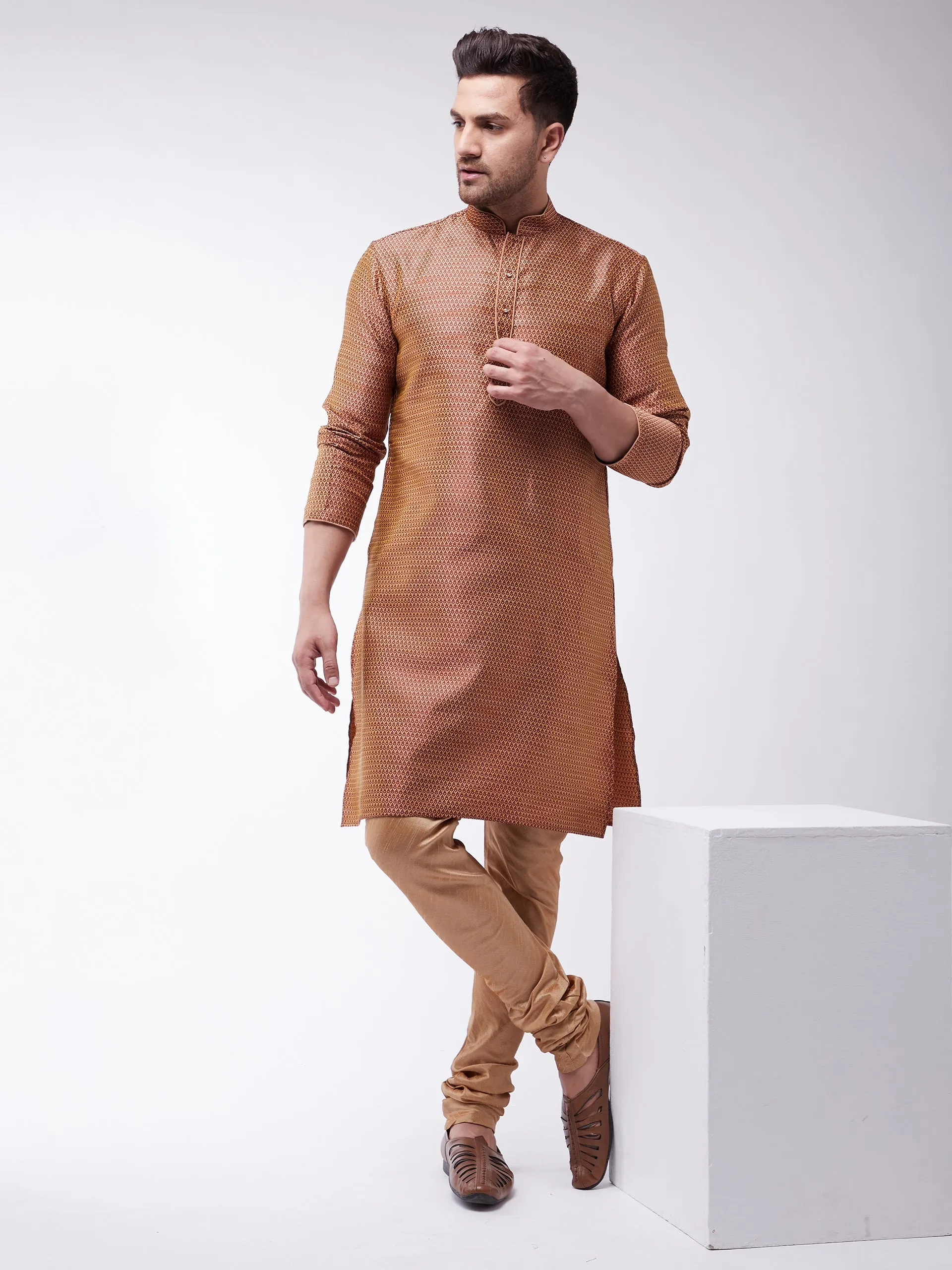 VASTRAMAY Men's Maroon Silk Blend Kurta