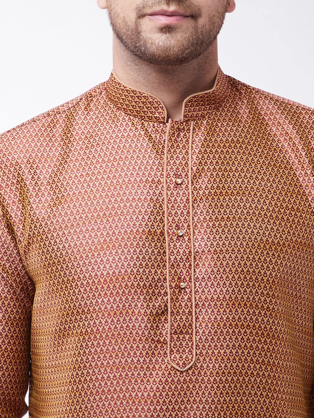 VASTRAMAY Men's Maroon Silk Blend Kurta