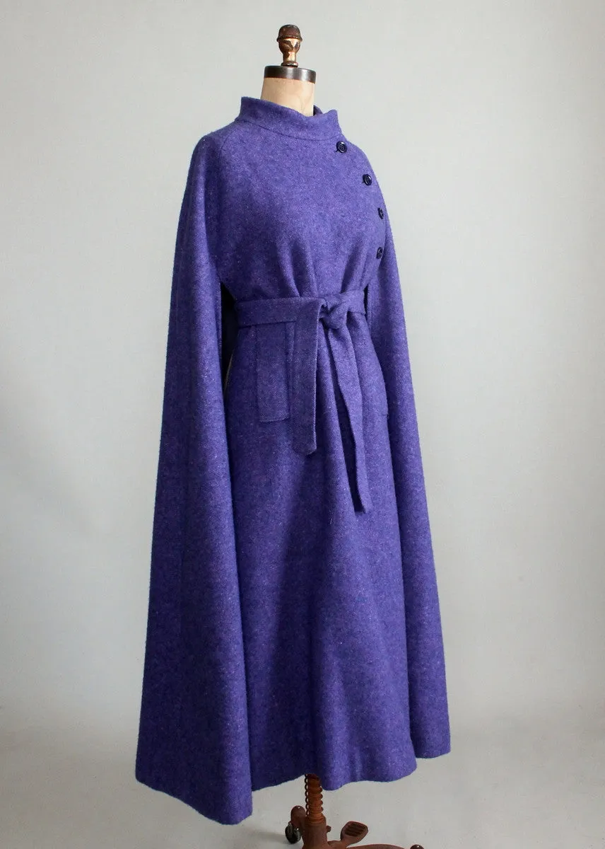 Vintage 1970s Hourihan Irish Purple Wool Long Cape