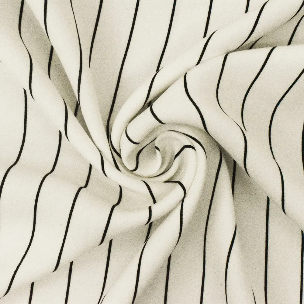 White-Black Famous Designer Viscose Stripe Printed Crepe Faille Fabric