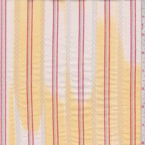 White/Yellow Ikat Stripe Cotton Fabric