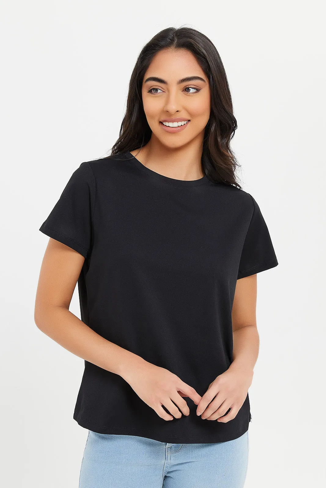 Women Black Soft Touch Active T-Shirt